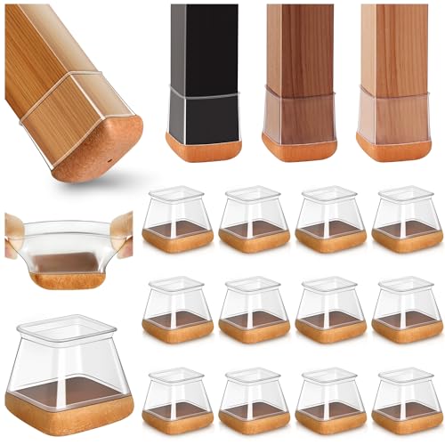 20 peças protetores de chão de silicone transparente para pernas de cadeira, quadrados, tampas de silicone para pernas de cadeira com feltro Fit 27 - 36 mm