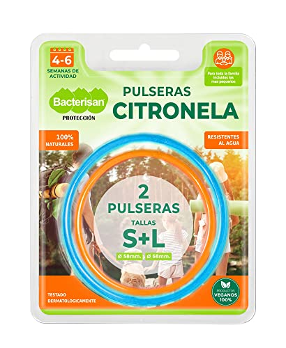 Bacterisan Pulseiras repelentes, com cironela, Blister 1 tamanho L + 1 tamanho S