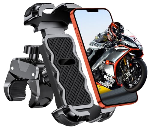 Babacom Suporte móvel para motocicleta de 360° rotação, fechadura 1s e proteção segura suporte móvel bicicleta para guiador de 0,71-1,4" de diâmetro, suporte móvel para bicicleta compatível com iPhone