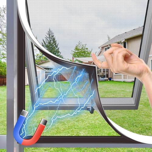 MLEJU Rede mosquiteira magnética de janela, 100 x 100 cm, fibra de vidro, bricolage cortável, fácil instalação sem perfuração, fácil de limpar, mosquiteira magnética para janelas de correr, moldura