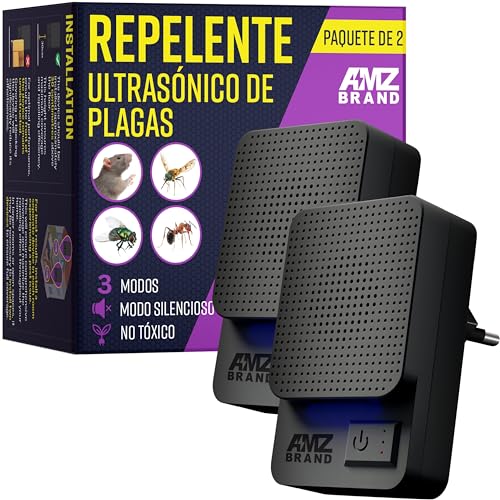 AMZ BRAND Repelente ultra-sónico de pragas 2 pacotes - poderoso repelente de ratos - 3 modos de trabalho - ampla faixa de frequência - ideal para ratos, ratos, mosquitos, baratas, traças