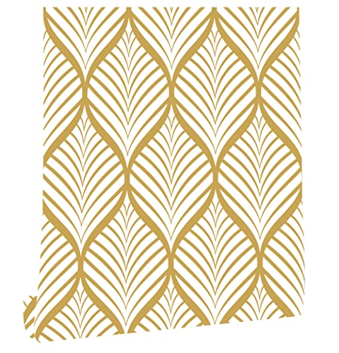 myforHD Papel de parede autocolante vinil autocolante móveis impermeável moderno geométrico de riscas douradas para decoração de paredes em casa de banho, sala de estar, quarto e móveis de cozinha