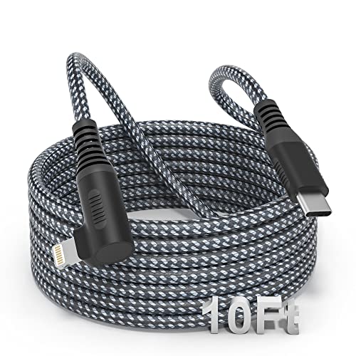 KETAKY Plus Cabo USB C para Lightning 3M, cabo carregador de iPhone de 90 graus [certificado MFi] carregamento rápido entrançado de Railon para iPhone compatível com iPhone 13/13 Pro Max/12/11/XS/XR/8