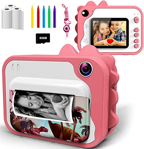 Uleway Câmara instantânea digital infantil, 12 MP para fotos com ecrã de 2,4 polegadas, com papel de impressão e cartão SD de 32 GB, presentes para meninos e meninas (rosa)