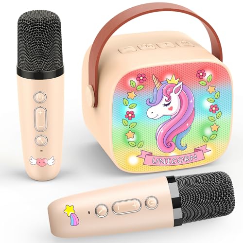 Dislocati Karaoke Crianças com 2 microfone Bluetooth karaokê infantil, unicórnio presente para meninas 3-12 anos microfone sem fio Bluetooth karaokê brinquedos crianças 3-12 anos jogos infantis