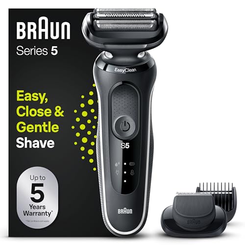 Braun Série 5 máquina de barbear elétrica para homem, máquina de barbear com EasyClick, EasyClean, uso seco e molhado, recarregável, sem fios, 51-W1500s, branco