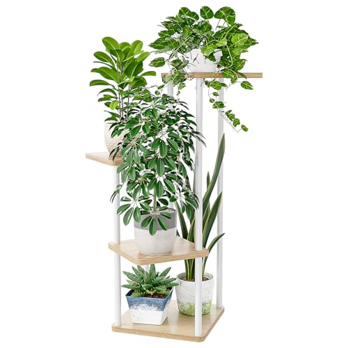 Bamworld Suporte para plantas de interior de metal, suportes brancos para plantas várias plantas pequenas (4 níveis)