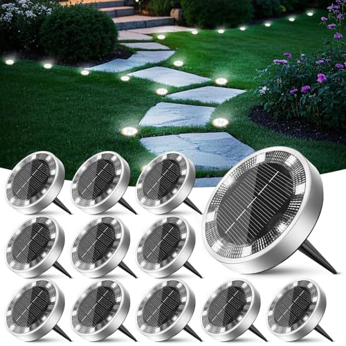 Peasur 12 pacotes de luzes solares LED para exteriores, jardim, chão, 8 LED luz solar exterior e jardim, IP65 luzes solares impermeáveis para pátio, caminho, relva, branco frio