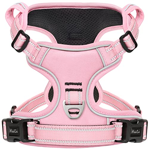 HEELE Arnês para cão arnês para cães antipuxões colete refletor ajustável arnês para cão com vários utilitários arnês macio acolchoado para cães arnês arnês grande cão, rosa, L
