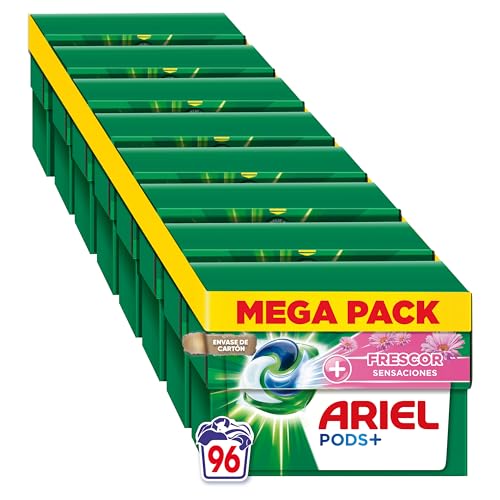 ARIEL PODS Tudo em 1 detergente máquina de lavar líquido em cápsulas/comprimidos, 96 lavagens, sabão limpeza profunda, mais Frescor sensações