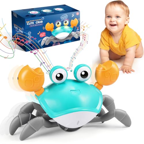 iKidiki Caranguejo brinquedo bebé, brinquedos crianças 1 2 3 4 anos caranguejo Tummy Time bebé presente menino 1-4 anos brinquedos para bebés dos 6 aos 12 meses presentes de aniversário crianças jogos