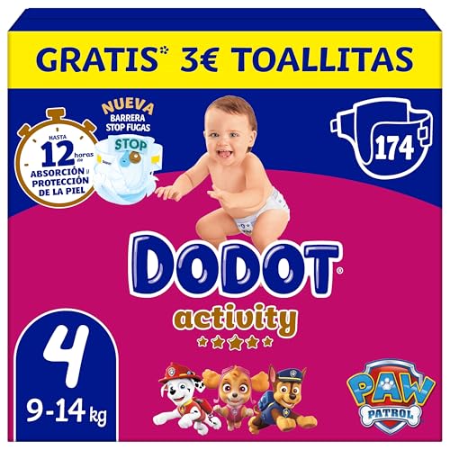 Dodot Fraldas bebé Activity tamanho 4, 174 fraldas, 9 kg - 14 kg, o nosso n1 em absorção e conforto