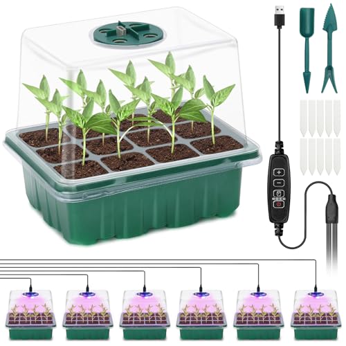6 Pcs Bandejas de sementes com lâmpada de germinação de plântulas, bandeja de geração para estufa, estufa bandejas de cultivo de germinação com cúpula e base para plantas em crescimento