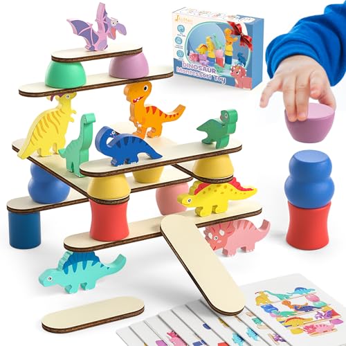 Brinquedos Montessori de dinossauros para crianças de 12 3 4 anos, brinquedos educativos de madeira para meninos e meninas de 2 a 4 anos, blocos para classificar, empilhar e equilibrar, presente de
