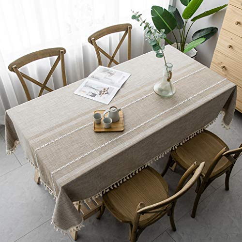 Pahajim Toalha de mesa retangular toalhas de mesa antimanchas, impermeável, algodão linho borla para cozinha sala de jantar mesa Buffet toalha de mesa (castanho, 140 x 200 cm)