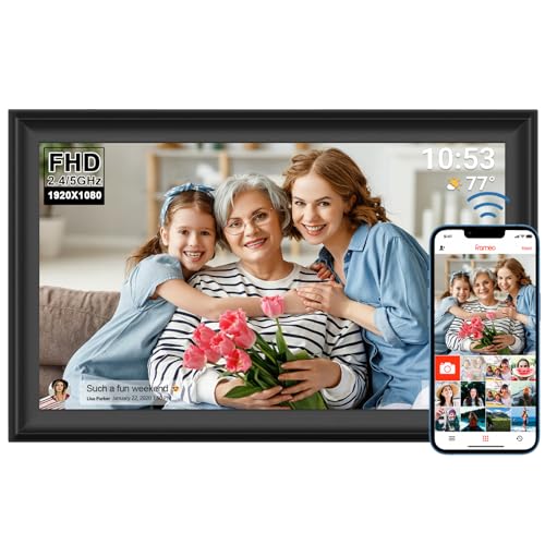 Moldura digital de 15,6 polegadas, Wi-Fi, 64 GB, 1920 x 1080 FHD, ecrã táctil IPS, rotação automática, montagem na parede, sensor de movimento, compartilhar fotos / vídeos instantaneamente através de