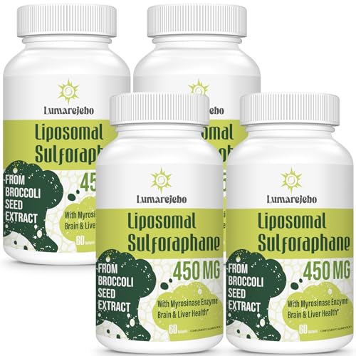 Extrato de brrócolos, 450 mg de sulforafano lipossomal de alta potência, cápsulas de brrócolis com sulforafano ativo e mirosinase, 5 x fórmula mais avançada, vegano, 60 unidades (embalagem de 4)