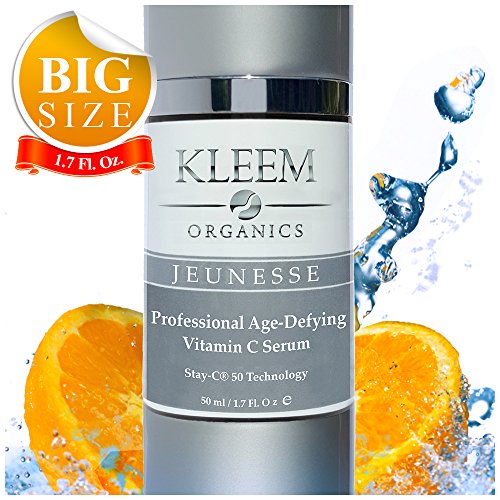 Kleem Organics Soro de vitamina C para o rosto 50 ml, soro facial orgânico com ácido hialurónico e vitamina E para reduzir rugas, tom desigual da pele, manchas escuras e danos solares