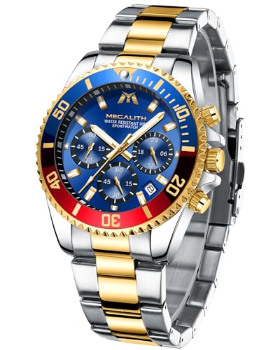 MEGALITH Relógios homem aço inoxidável relógios grande de pulseira cronógrafo impermeável elegante relógio analógico homem designer luminoso data, presentes para homens