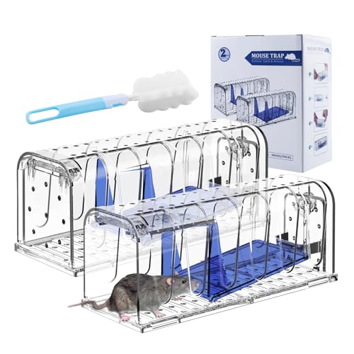 Elezenioc - Conjunto de 2 armadilha para rato viva para interior e exterior, armadilha para rato, gaiola de presilha, armadilha, ratos reutilizáveis, pequeno roedor cozinha para cozinha, jardim, casa,