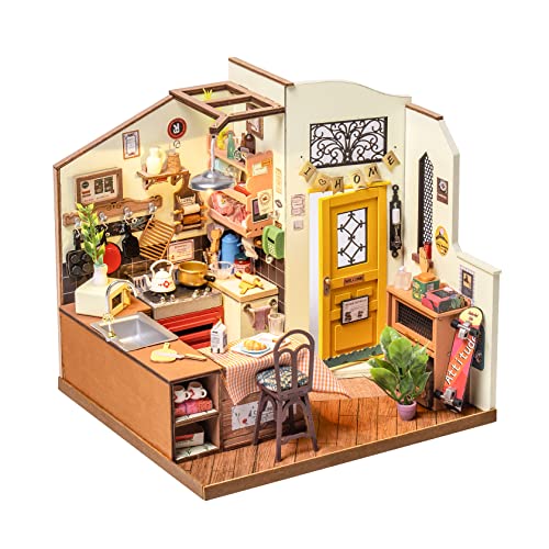 Rolife Casa de bonecas casa em miniatura com acessórios feitos à mão kits modelo para adultos para construir brinquedos Natal presentes de aniversário para meninas e mulheres (Homey Kitchen)