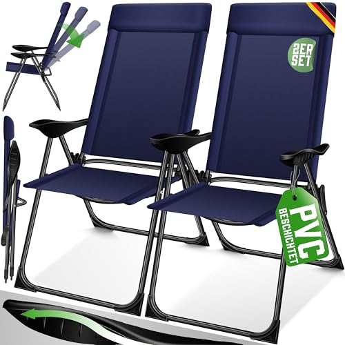 KESSER® Conjunto de 2 cadeiras de jardim dobráveis de alumínio com encosto alto ajustável 7 posições, apoio de braços respiráveis, portáteis, cadeira de campismo para jardim e terraço, azul