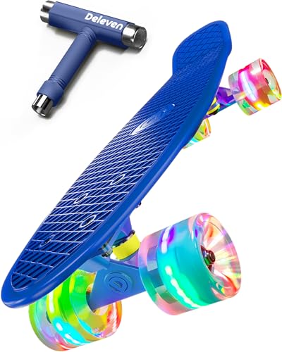 Deleven Skate 56 cm com rodas LED, ferramenta de skate e rolamentos ABEC 7 - skate para crianças iniciantes adolescentes adultos