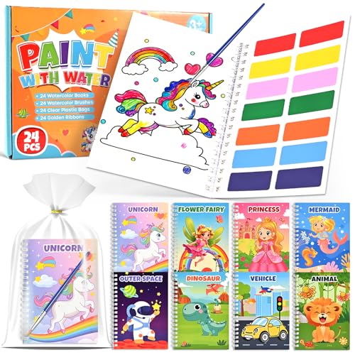 GOLDGE Presente menina livros de colorir com água | 24 pacotes presentes de aniversário crianças colégio com sacos| brinquedos para menina como detalhes de aniversário infantil para convidados festa