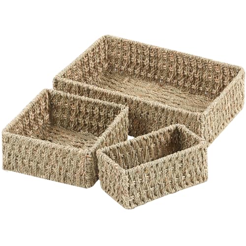 YheenLf Conjunto de 3 cestas de armazenamento, caixas de armazenamento para organização, cestas organizador de quarto, casa de banho, cozinha, armário, cor de madeira, 36 × 10 × 23 cm