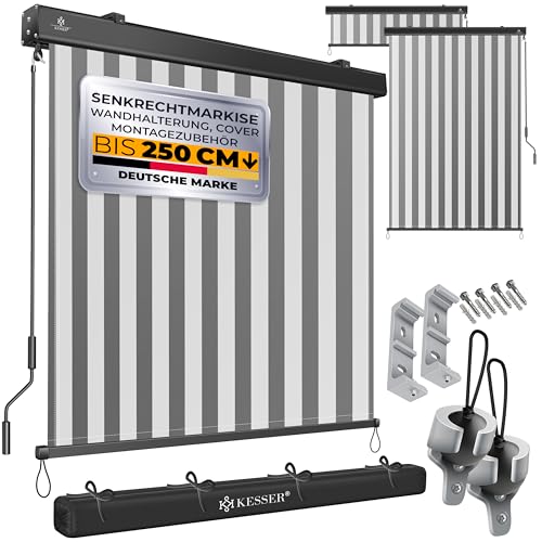 KESSER® Estore vertical de 180 GZRD 250 cm, com mecanismo de manivela, operação de persiana e enrolável, inclui kit de montagem e cobertura protetora, proteção solar e visual, ideal para varanda e