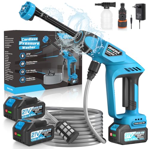 Hidrolimpeza de bateria, hidro-limpador de bateria com boquilha 6 em 1, pistola de água de pressão para limpeza de carros, pisos e jardins (azul-1)
