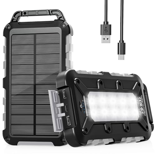 Carregador solar para telemóveis 26800 mAh, Solar Power Bank PD15 W 3,0 A bateria externa portátil com 2 USB-A saída e 1 USB-C entrada com lanterna LED para telemóvel tablets campismo