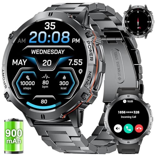 LIGE Relógio inteligente homem Smartwatch com 900 mAh bateria ultra duradoura (45 dias de autonomia), chamadas Bluetooth sem telefone, 5ATM impermeável, monitorização de sono/SpO2, 110 modos de