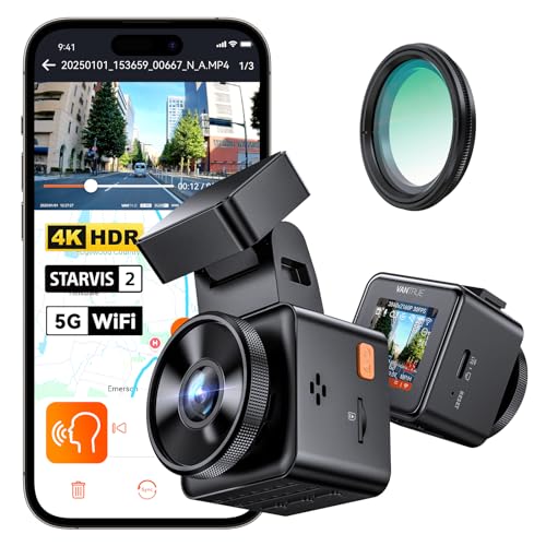 VANTRUE E1 Pro 4K Mini câmara de painel frontal, STARVIS 2 Plate Pix™ HDR, GPS WiFi 5G integrado, controlo de voz, modo de estacionamento com buffer 24/7, compatível com 1 TB no máximo