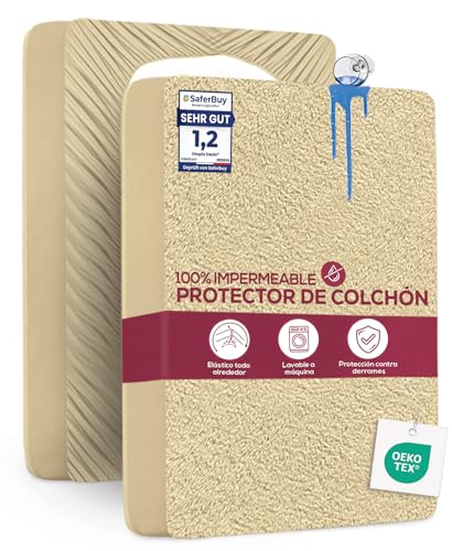 Utopia Bedding Protetor de colchão 90 x 190 x 40 cm, impermeável, certificação Oeko-Tex capa de colchão, cobertura de colchão respirável, elástico em todo o contorno bege