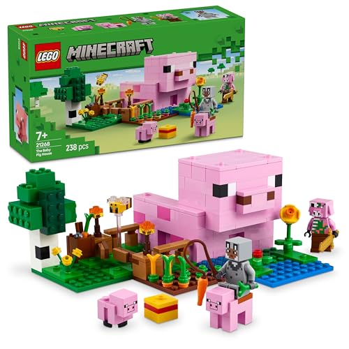 LEGO Minecraft Casa-porco bebé, quinta com animais de brinquedo para meninos e meninas de 7 anos ou mais, bioma floresta e personagens de videojogo para o jogo de roleplay 21268