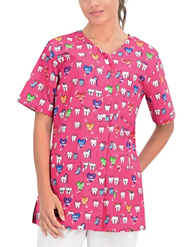 B-well Carina Casacas sanitárias mulher de manga curta com botões de pressão e decote em Y para mulheres