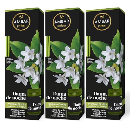 Ambar Perfums Ambientador Mikado, noite de noite. Ambientador de varetas de 0% álcool, + 60 dias de duração. (Pacote de 3 unidades. x 45 ml)