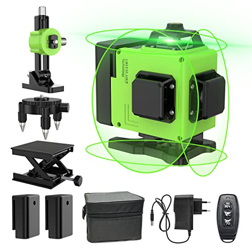 Nível laser automático 360 ° x 4 graus verde, 30 m, P54, base magnética giratória de 360 °, ferramenta de nivelamento profissional de alta precisão, 2 pilhas, função de pulso