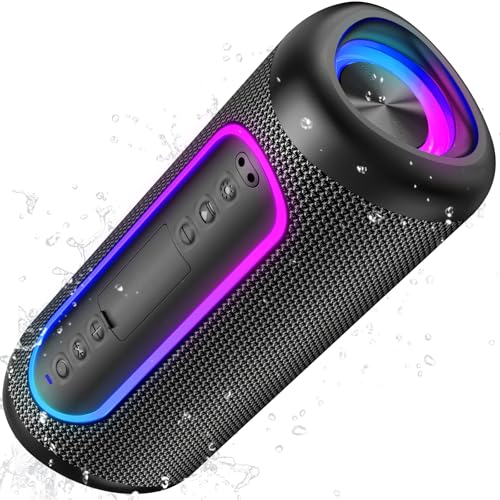 UOHHBOE - Altifalante Bluetooth potente 30 W, graves profundos e agudos nítidos, Bluetooth 5,4, 30H reprodução, IPX5 impermeável, RGB luzes, altifalante portátil TWS, suporta micro SD AUX TF cartão