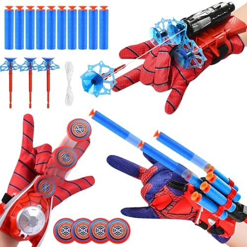 3 conjuntos de luvas de lançador, luvas Spiderm lançar teias de aranha, Spiderm brinquedos para criança, Spiderm Launcher Glove, luva herói lançador de heróis, luvas de plástico cosplay para crianças