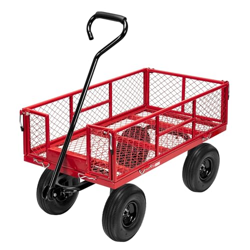 VIVOHOME Carrinho de jardim com laterais removíveis, carrinho de mão até 400 kg com rodas pneumáticas de 10 cm, carro de transporte com alça giratória de 180 ° para jardim acampamento festival