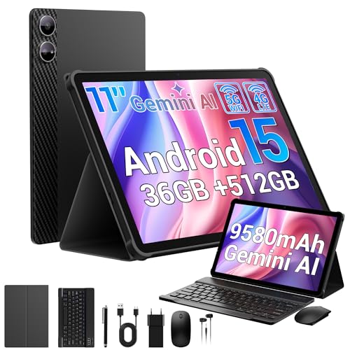 Tablet 2025 Android 15 tablet de 11 polegadas 36 GB RAM+512 GB ROM/1TB TF, Octa-Core, WiFi 5G Dual SIM, GMS certificado, 8 MP+5 MP, Tablet PC com capa, preto