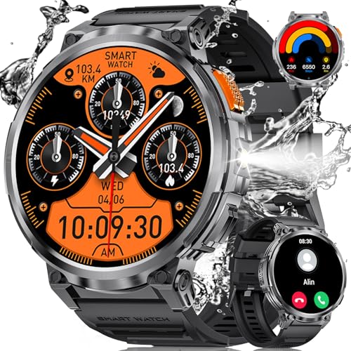 ESFOE Relógio inteligente para homem, 1,85" grande Smartwatch militar com lanterna LED, bateria de 730 mAh, 100 modos de desporto, IP68 impermeável Smartwatch homem com chamadas Bluetooth Wasap,