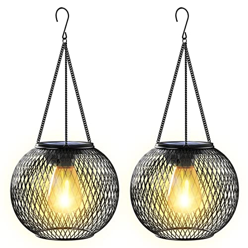 KagoLing Lanternas solares exteriores, lanternas solares exteriores suspensas 2 peças IP65 candeeiros solares exteriores de metal decorativo para jardim, campismo, jardim, terraço, Porch