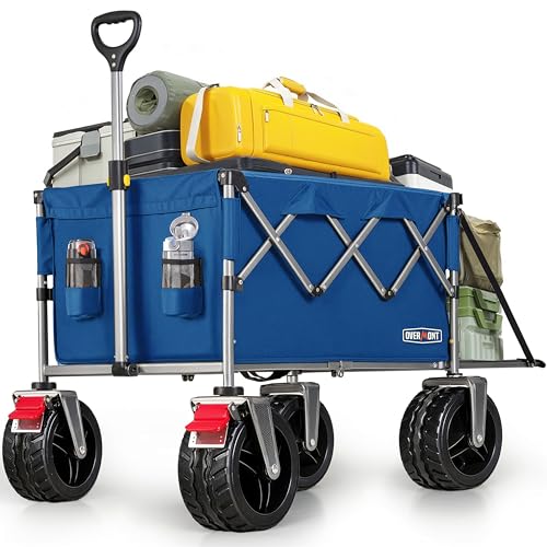 OVERMONT Carrinho de praia dobrável - camper de grande capacidade com porta traseira 200 l 136 kg - carrinho de jardim tudo com alça ajustável bolso lateral porta-copos - per Camping compras desportos