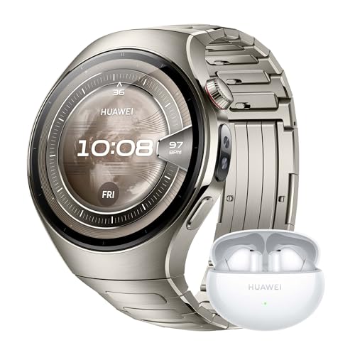 Huawei Watch 5, 46 mm Smartwatches, FreeBuds 6i branco, multi-sensor revolucionário X-Tap, SpO2 com ponta de dedo, Health Glance, ECG, HRV, eSIM, garantia de 42 meses, prata