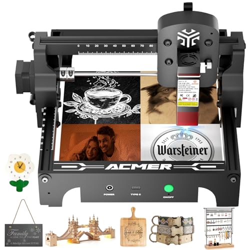 ACMER S1 6W Gravador a laser para iniciantes, cortador e gravador a laser portátil para bricolage em madeira, metal, acrílico, couro, área de gravação 130 x 130 mm, perfeito para pequenas empresas