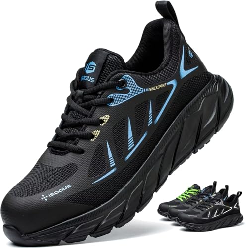 ISOOUS Sapatos de segurança homem mulher calçado de segurança leve antiderrapante sapatos de trabalho confortável com biqueira de aço respirável