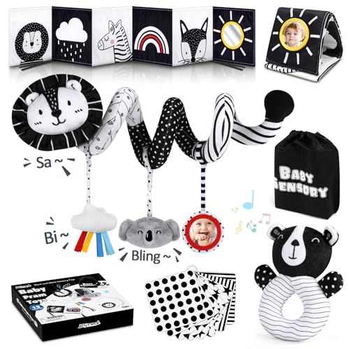Joyreal Espiral carro bebé - brinquedos sensoriais 0-6 - 12 meses, carrinho de bebé brinquedo, espelho Montessori, livro sensorial, chocalho bebé, brinquedo carro assento traseiro presente